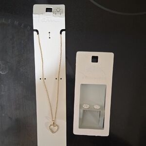 Gold Heart Necklace and Sterling Silver Earrings Set